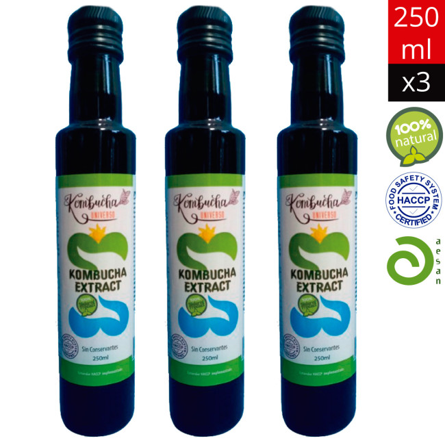 Pack 2+1 Extracto de Kombucha 250 ml 100% Natural Desintoxicar Cuerpo Sin Aditivos, botellas