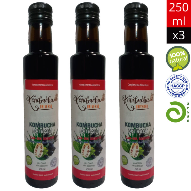 Pack 2+1 Car-Din Booster 250 ml Natural Cardio Inmune Desintoxicar Cuerpo con Kombucha, botellas
